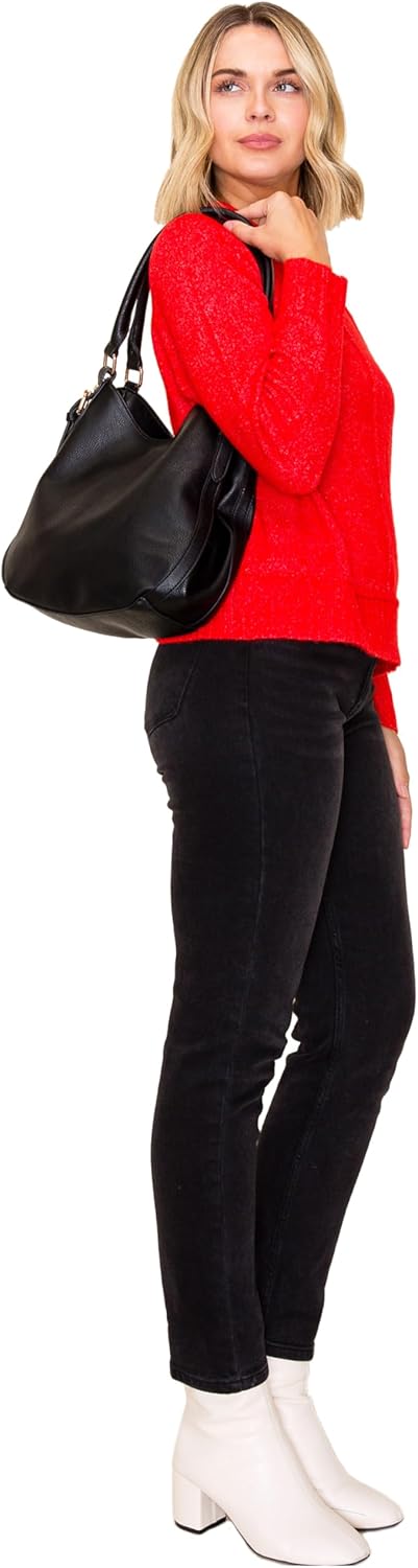 Lightweight 3 Compartment Faux Leather Medium Hobo Bag - Image 2