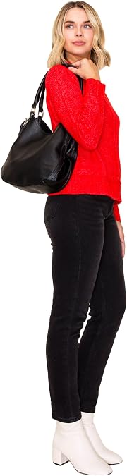 Lightweight 3 Compartment Faux Leather Medium Hobo Bag