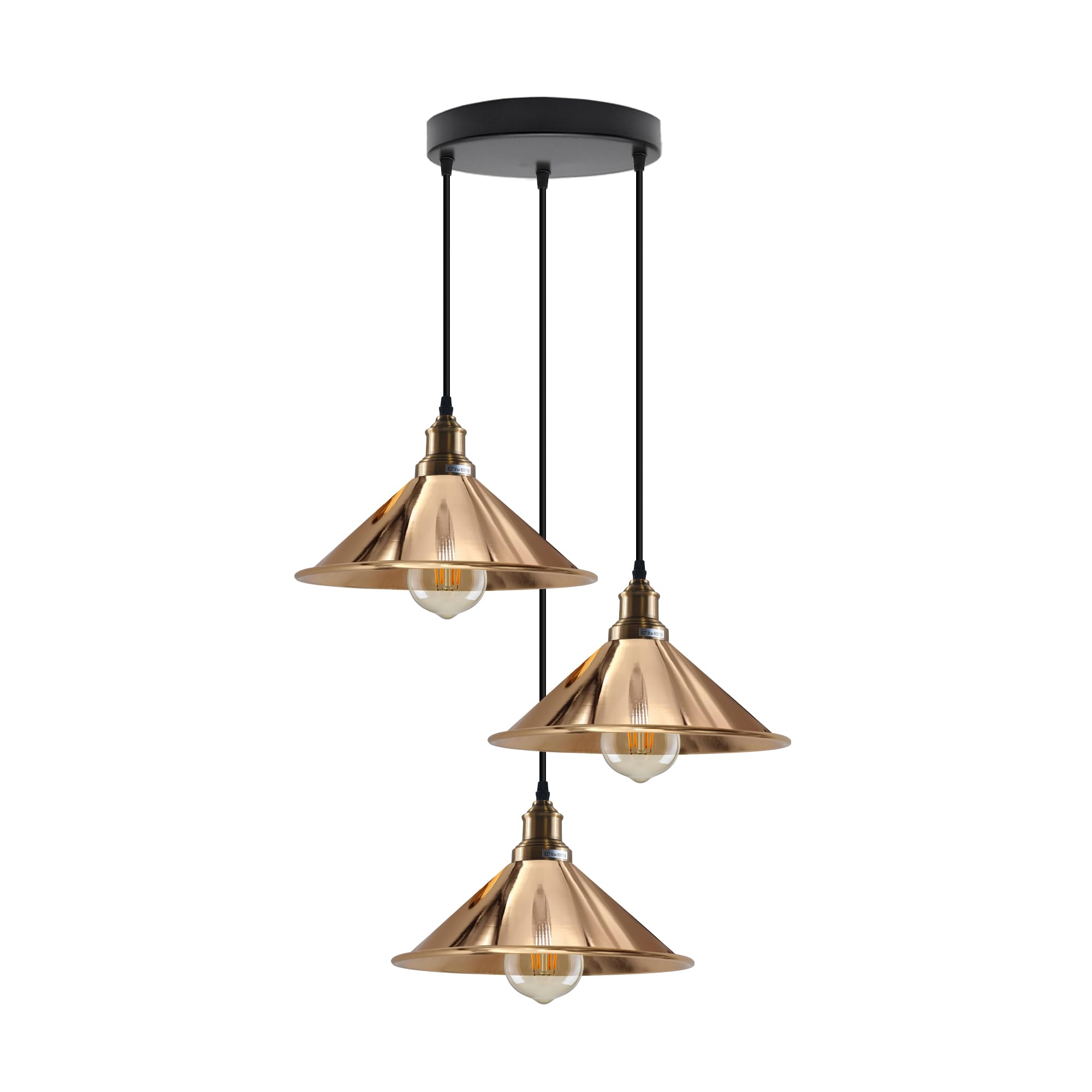 LEDSone 3 Head Ceiling Adjustable Pendant Hanging Ceiling Lighting Fixture with Cone Shade Pendant Light Kitchen Restaurant Bar Balcony Hanging Pendant Light