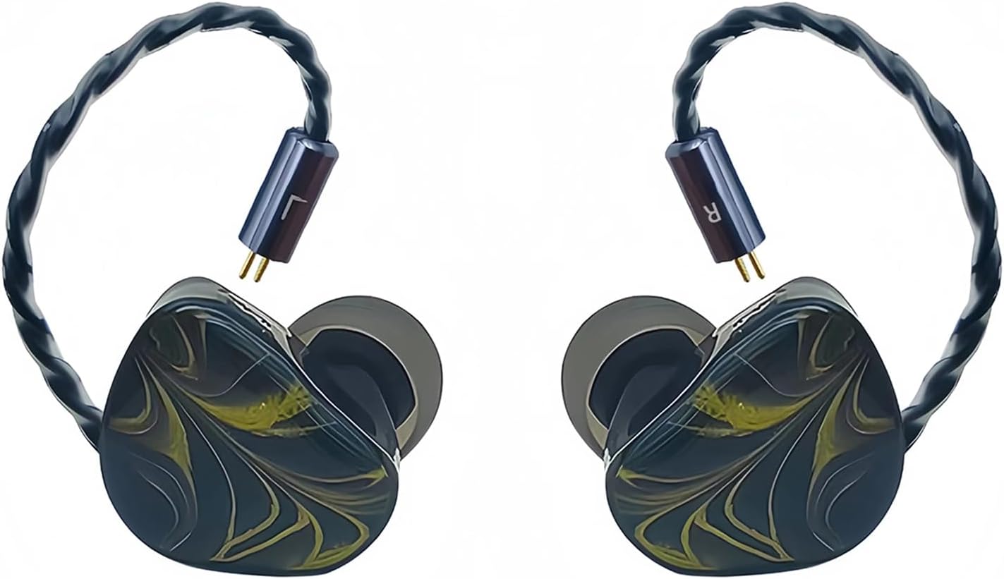 in Ear Monitor, 10mm Dynamic HiFi Stereo IEM Headphones 3D Printed with Detachable Interchangeable Plug 0.78mm 2 Pin Detachable Cable for Musician, Singers, Gaming (Gold, Without Mic)