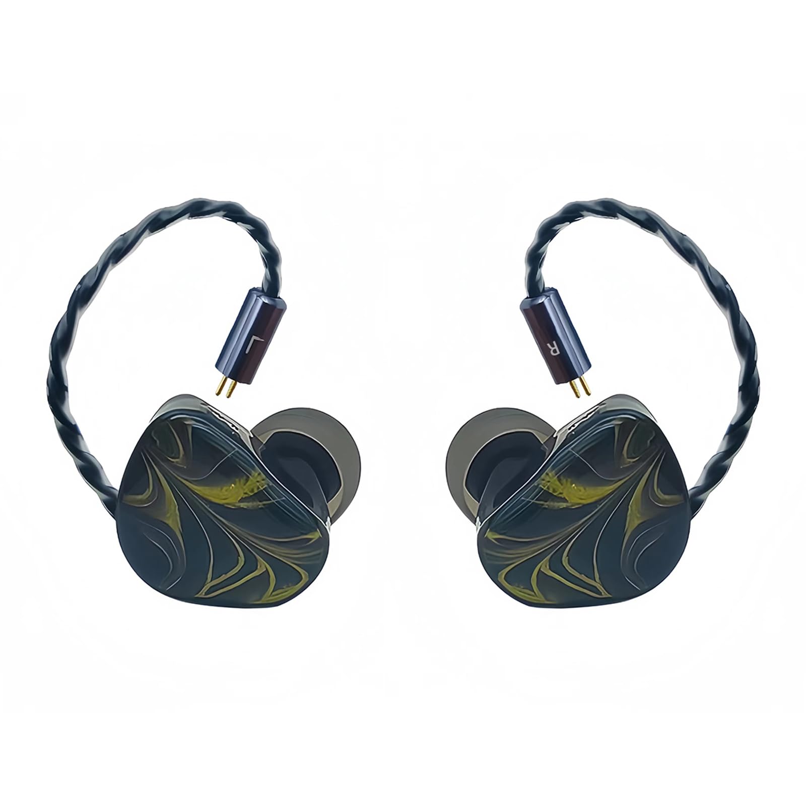 in Ear Monitor, 10mm Dynamic HiFi Stereo IEM Headphones 3D Printed with Detachable Interchangeable Plug 0.78mm 2 Pin Detachable Cable for Musician, Singers, Gaming (Gold, Without Mic)