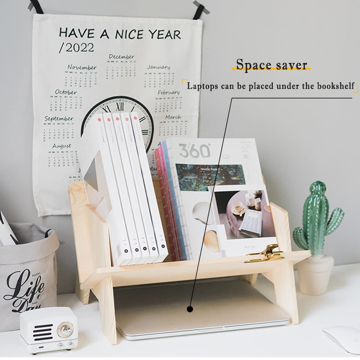Estantería de madera para sala de estar/hogar/oficina, estante organizador de libros de escritorio, estante de almacenamiento para CD/revista/libros (estilo V) 3