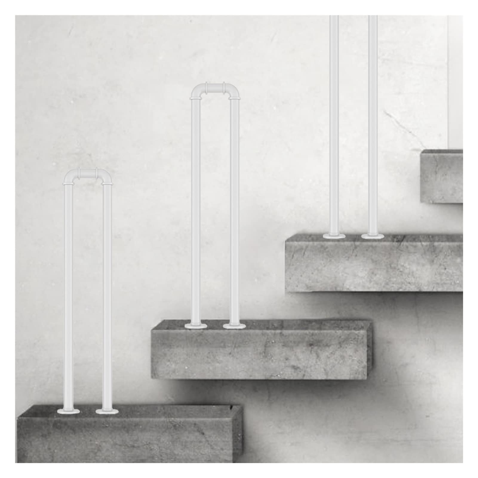 Meiiron White Staircase Handrails, Metal Iron Round Tupe Stair Handrail - Easy Installation, Select Your Length - U-Shaped Stair Railing Safety Banister Railing (Color : Size : 65Cm(25.6"))