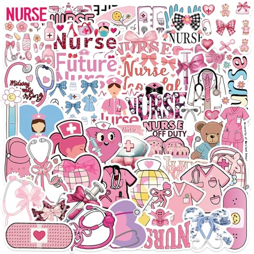 50Pcs Pink Bow Nurse Stickers Medical Accessories Stickers for Laptop, Water Bottle, Scrapbook, Journaling, Gifts for Nurse Students, Nurses, and Healthcare Workers Nurses Day (Pink)