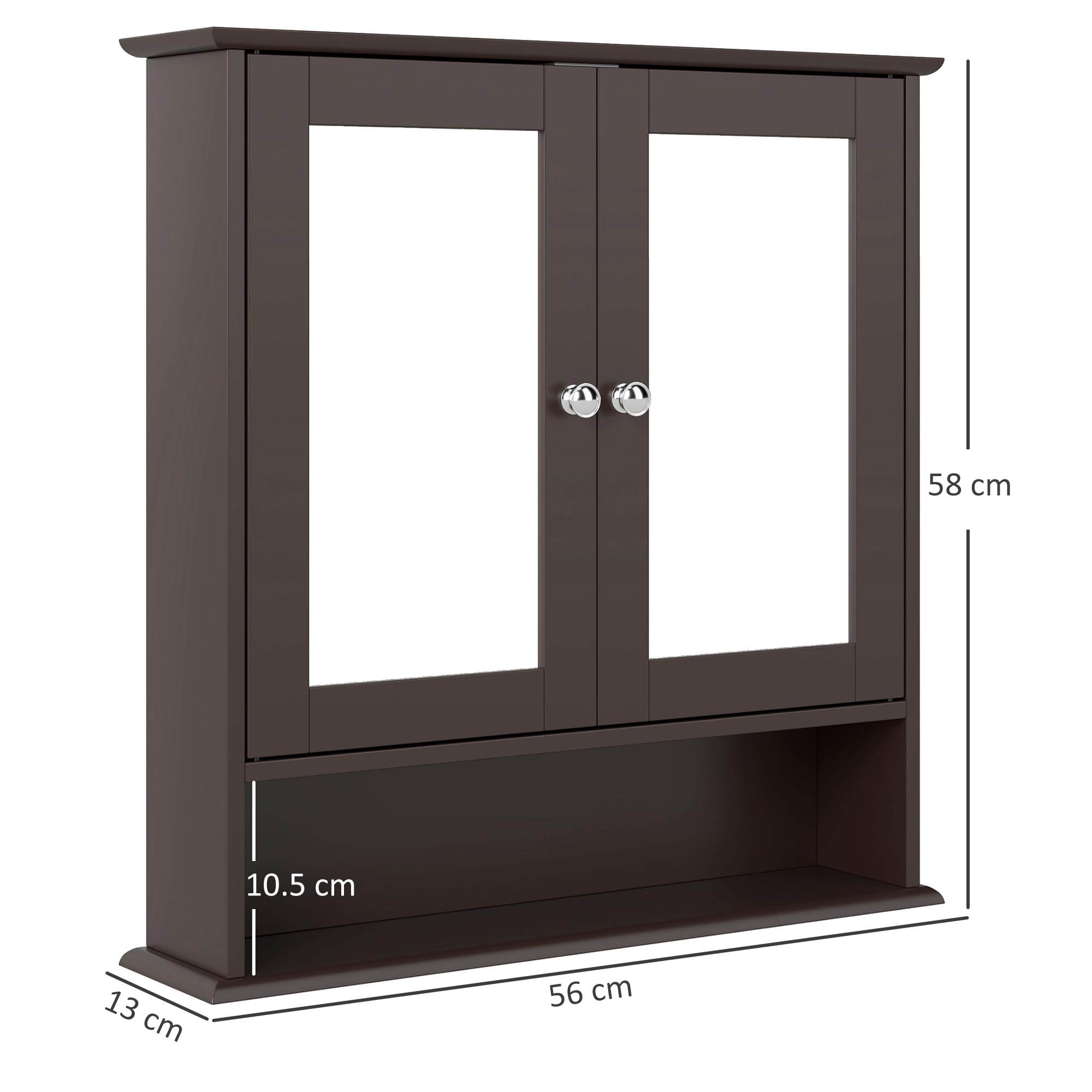 kleankin Armario de Baño con Espejo, Armario de Pared con 2 Puertas, Estante Abierto, Estante Ajustable, Mueble de Baño Colgar para Cocina, Salón, 56x13x58 cm, Marrón Oscuro