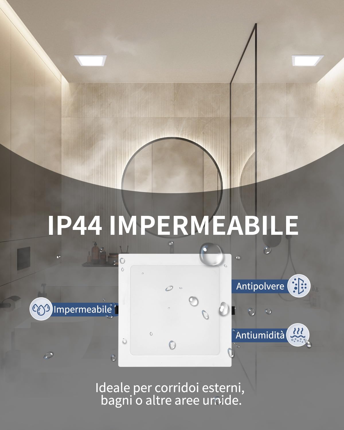 6x Faretti LED da Incasso per Cartongesso Quadrati 16W 3CCT Foro Ø145-160mm | Grebeam Faretti LED Soffitto per Bagno IP44 1400LM, Bianco Caldo 3000K/Bianco Neutro 4000K/Bianco Freddo 6000K Regolabili
