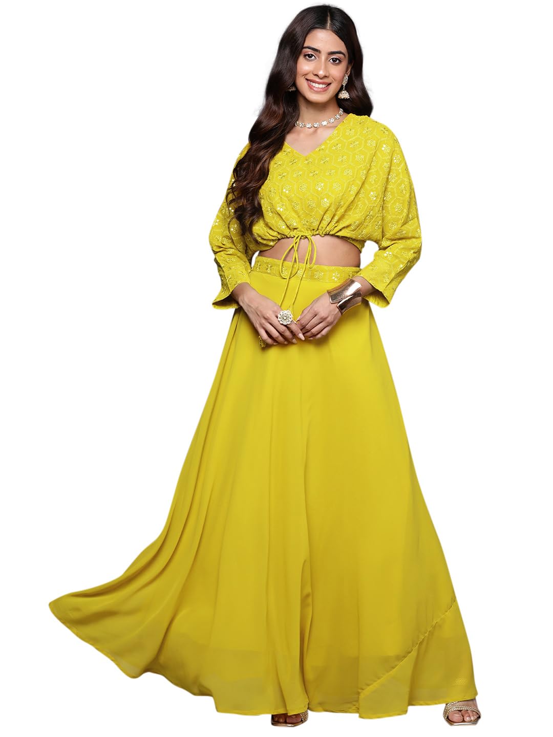 gerua by libas Women's Embroidered Poly Georgette Lehenga Set-picture-17