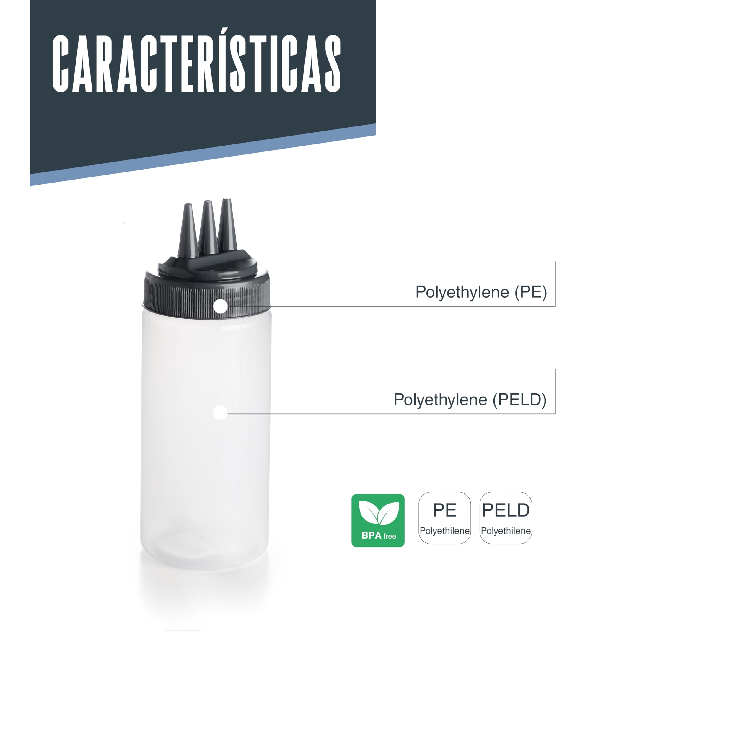 LACOR - 61974 - Botella biberón Tri, Para decorar, Repostería, Para personalizar platos, Ideal para salsas, Polietileno, Libre de BPA, 0,45 litros