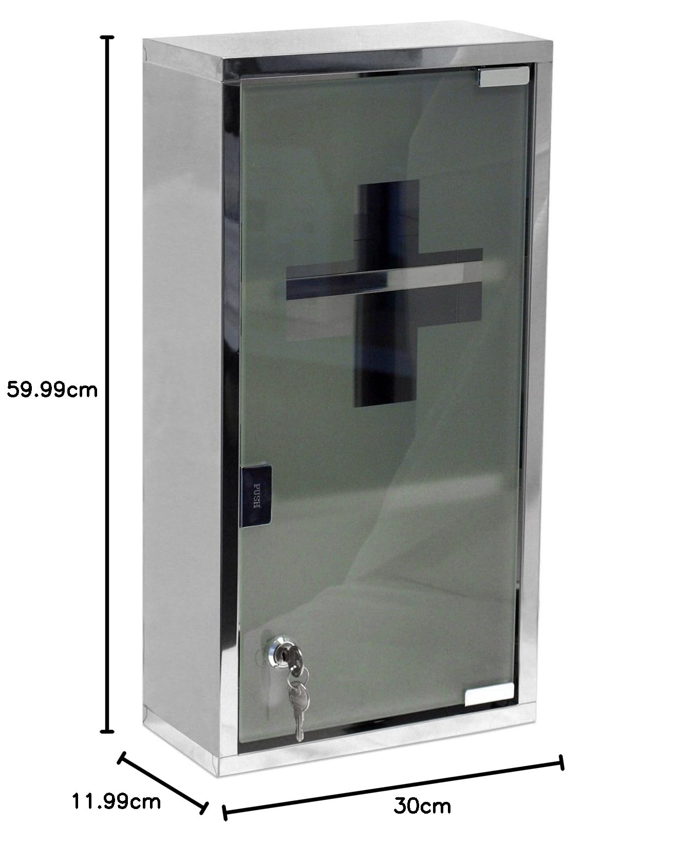 Armoire à médicaments en métal à 3 étagères avec porte en verre trempé satiné, 2 clés et crochets pour suspendre, 25 x 12 x 48 cm