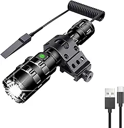 WINDFIRE Lanterna tática ultra brilhante recarregável por USB, 5 modos de luz de rifle, lanterna militar brilhante com suporte de trilho Picatinny e interruptor de pressão, para atividades ao ar livre