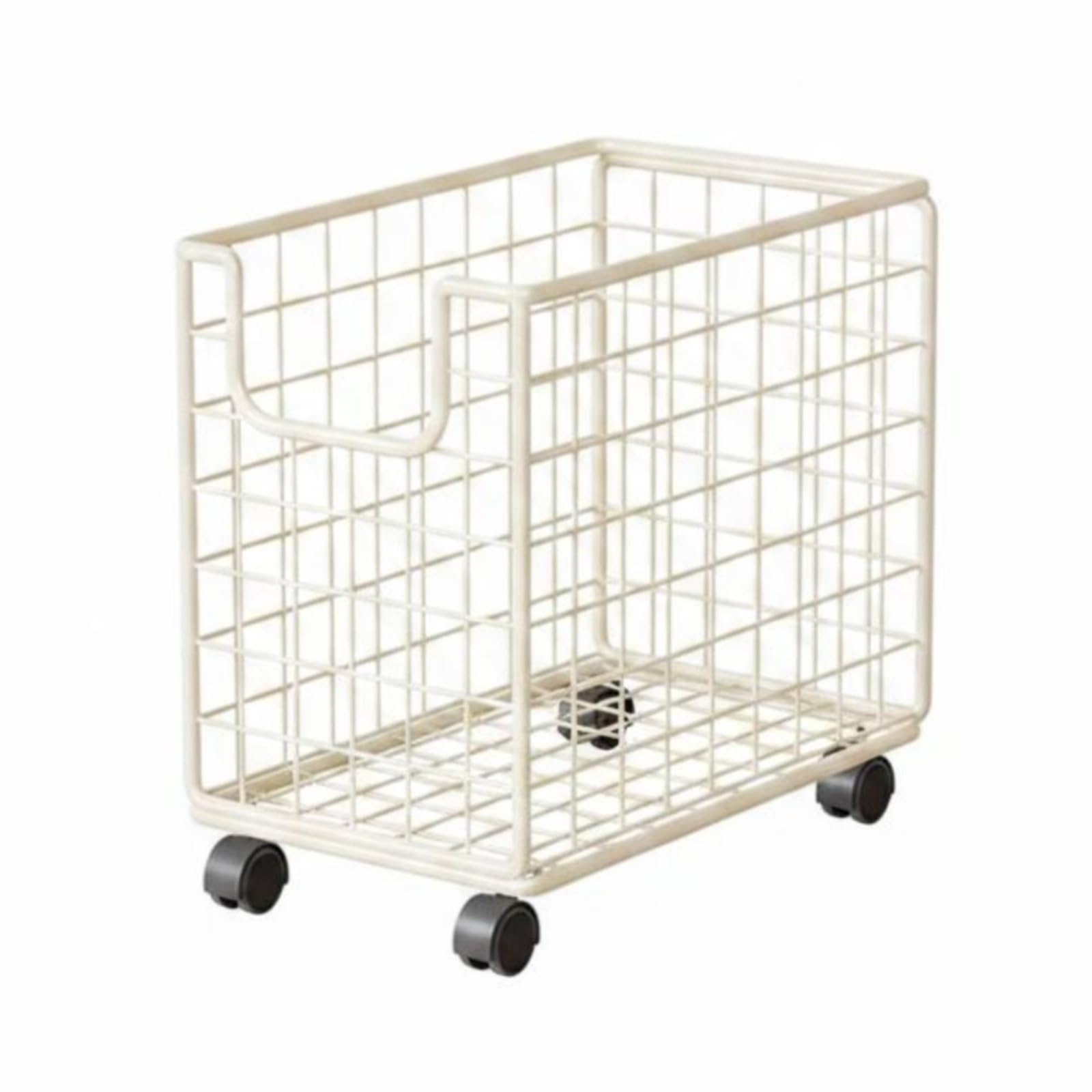 kowaku Carrello Portaverdure da Cucina Carrello Scaffale Organizer Cestino in Rete con Design Rettangolare Apertura Superiore Fondo Piatto Pareti a Griglia, Bianco, Con Ruote