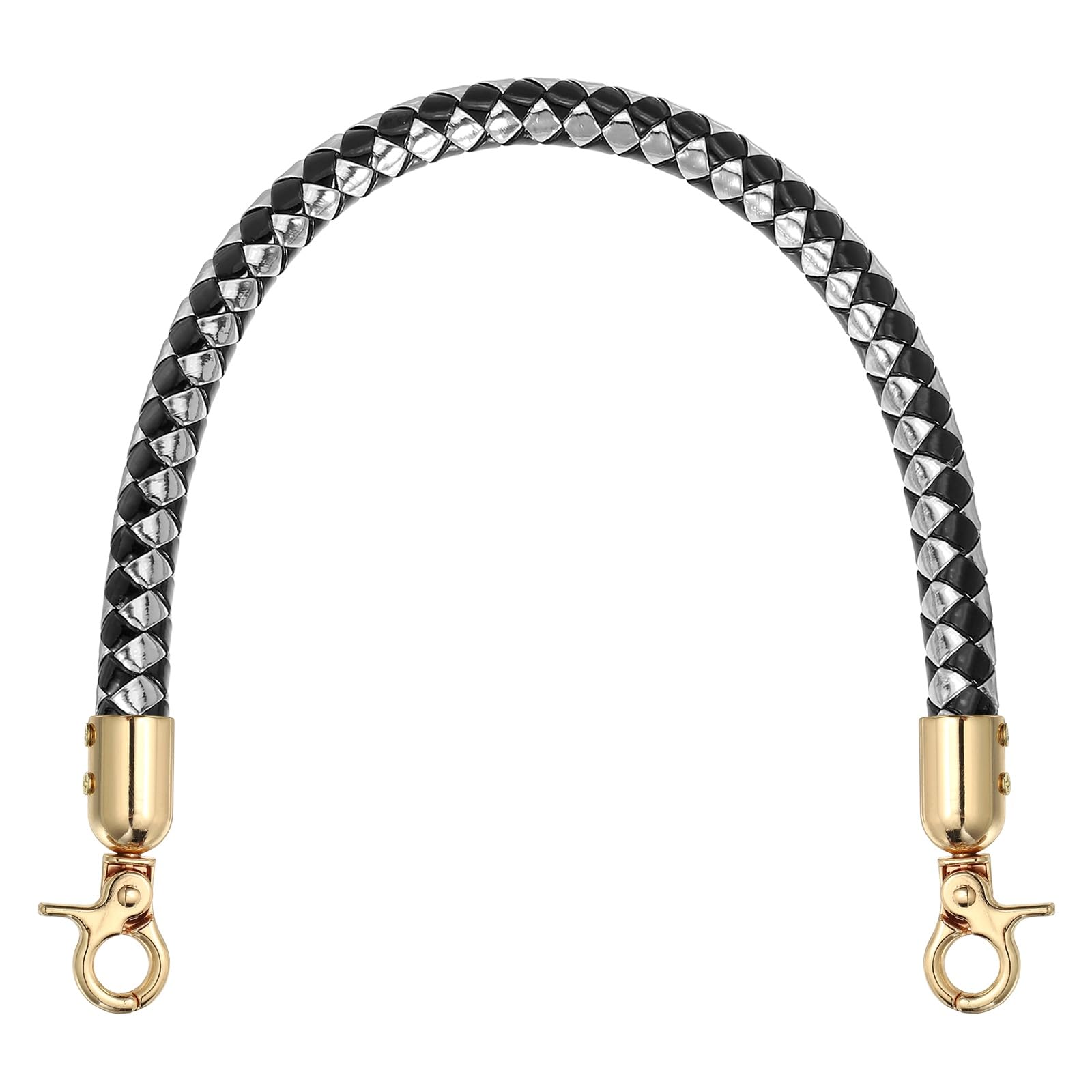 sourcing map PU Leather Handbag Handles, 35cm/14 Short Braided Purse Strap Replacement with Buckle, Leather Shoulder Bag Straps Purse Handles for Underarm Crochet Bags DIY Making, Black Silver