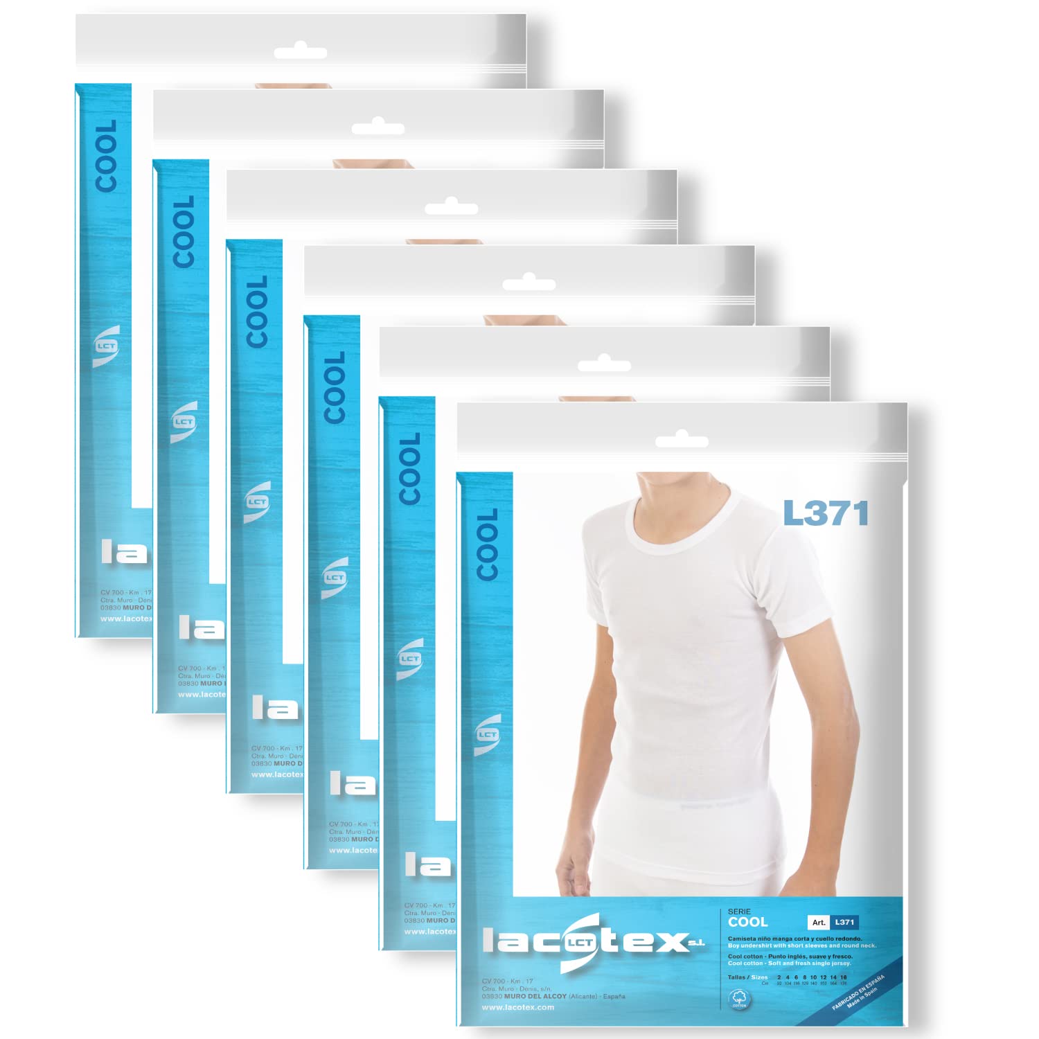 Multipack Maglietta interna da bambino LCT371, a maniche corte e collo rotondo. Collezione Cool Cotton., bianco, 6 Anni