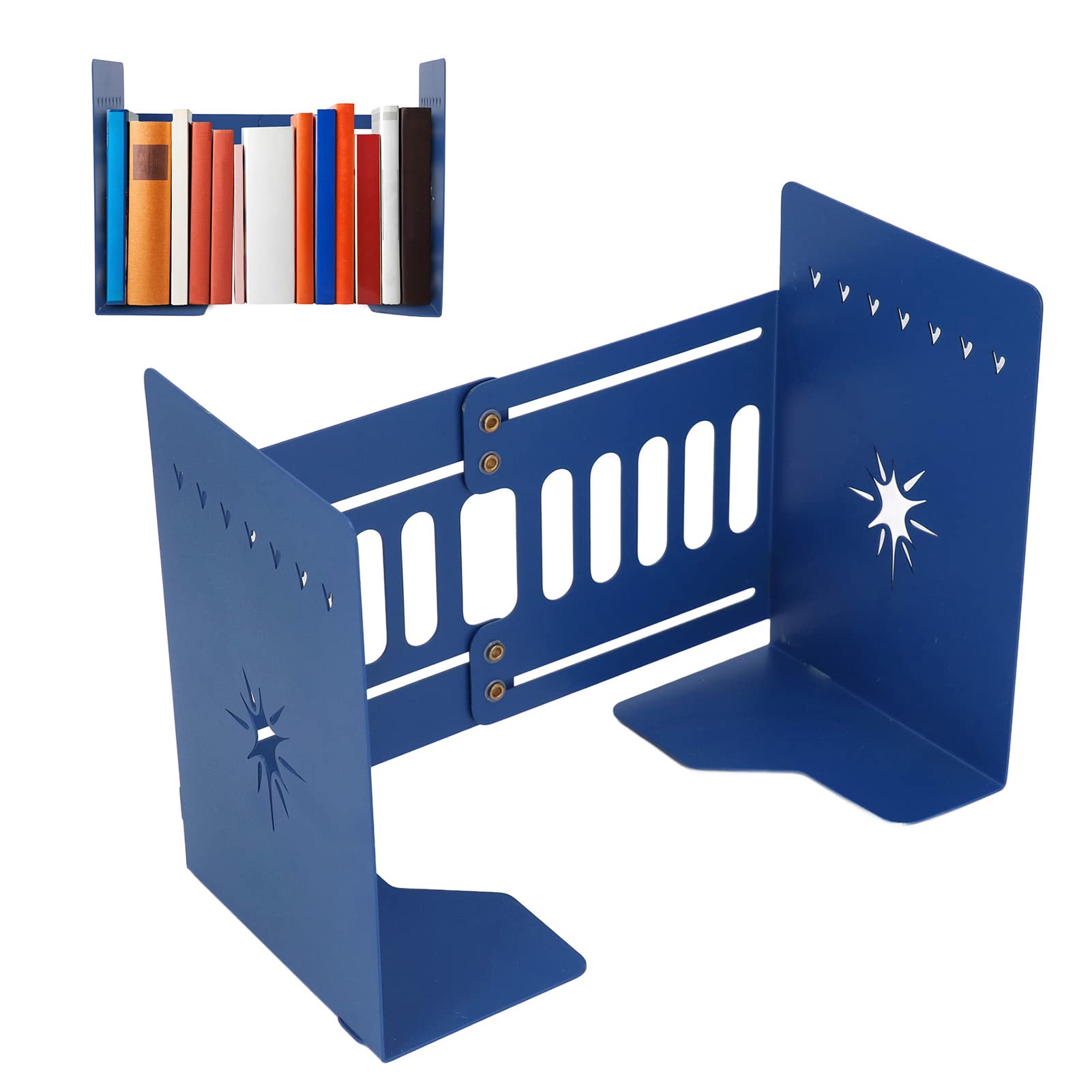 4 Stück Buchstützen, schmal, ausziehbar, Metall, Schreibtisch-Buchständer, Buchaufbewahrung, Ordner, Buchstützen-Unterstützung, robust, verstellbar, für Büro, Zuhause, (Dunkelblau)