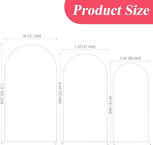Miniatura 2 de Asee'm Juego de 3 soportes de arco dorado para telón de fondo (6.6 pies, 6 pies, 5 pies), marco de metal arqueado de boda para fiestas, cumpleaños,