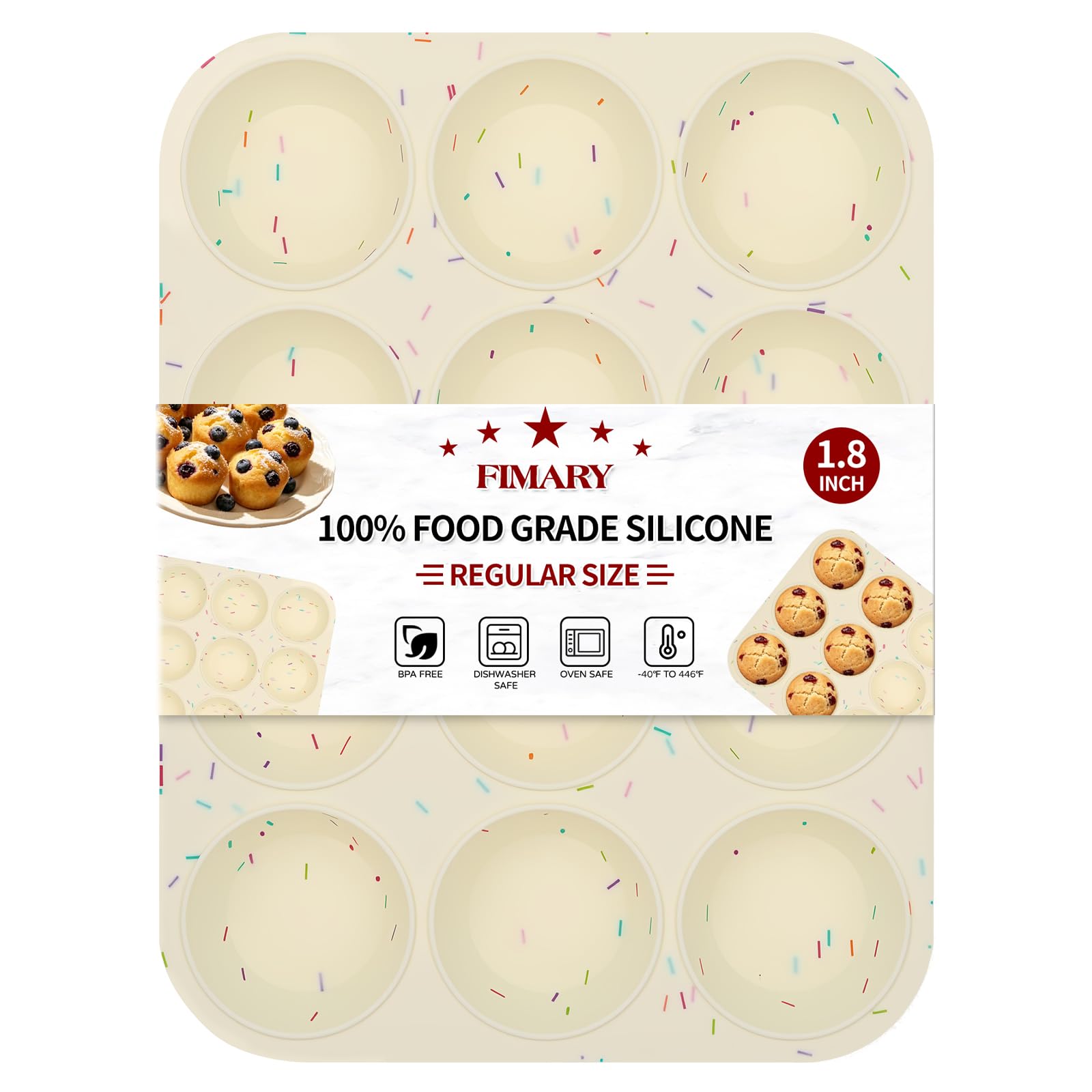 Silicone Muffin Pan for Baking, Cupcake Egg Bites Silicone Mold 12 Cup Regular Size, Oven Safe BPA Free