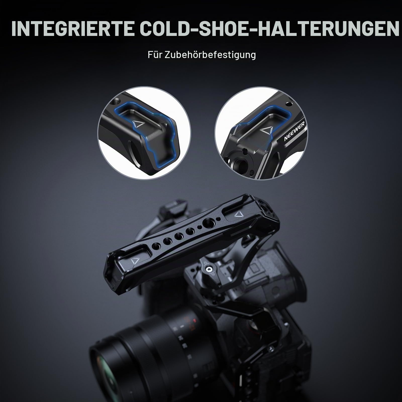 NEEWER Kameragriff mit 9,5 mm Flügelschraube & Locating Pins für ARRI, Rutschfester Silikongriff mit 6,35 mm & 9,5 mm Gewinden, Cold Shoes, kompatibel mit SmallRig Kamerakäfig Zubehör, CA107