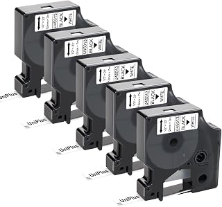 UniPlus 5X Compatible D1 12mm Label Tape Replacement for D1 45013 S0720530 Labeling Tape D1 Black on White, Work with D1 LabelManager 160 210D 360D 420P Label Maker