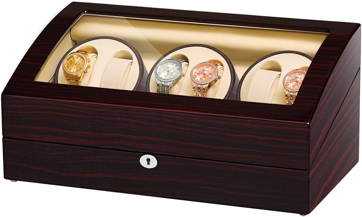 JQUEEN 4 Automatic Watch Winder and 6 Storage Case with Quiet Mabuchi
