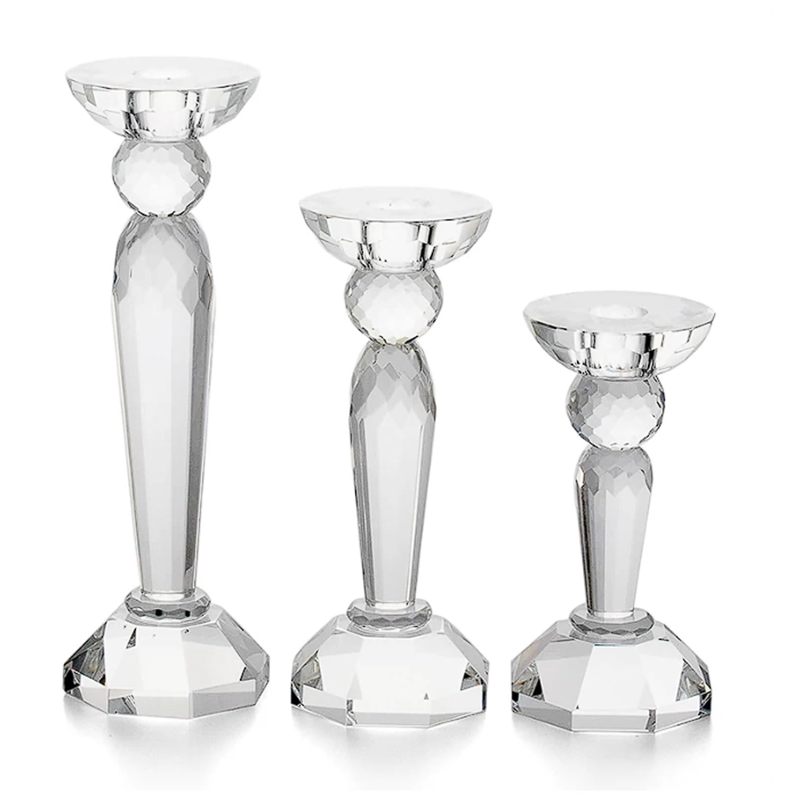 Crystal Candle Holder Set of 3 Decorative Table Centerpiece for Weddings Candlelight Dinners Handcrafted Glass