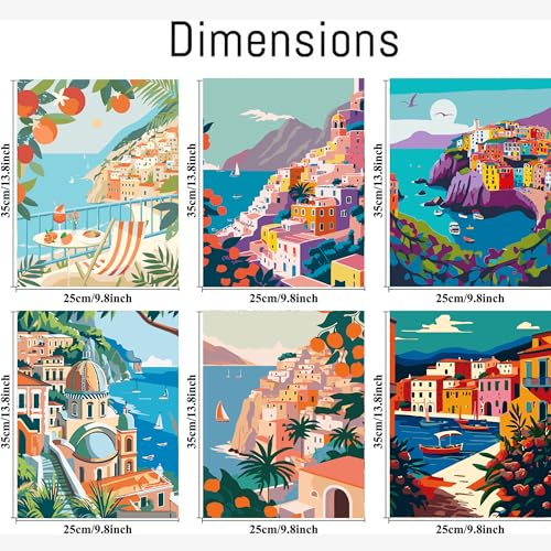 Image of cupmod 6 Packs Scenery-Cityscape Paint by Numbers Kit for Adults,DIY Watercolor Acrylic Oil Painting Landscape Paint by Numbers Kits on Canvas,Adults Paint by Numbers Kits for Home Decor 9.8x12.8inch