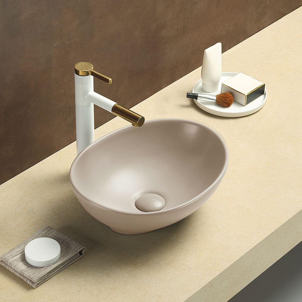 Milano Sand Elements Oval Countertop Bathroom Basin Sink - 405Mm X 330Mm