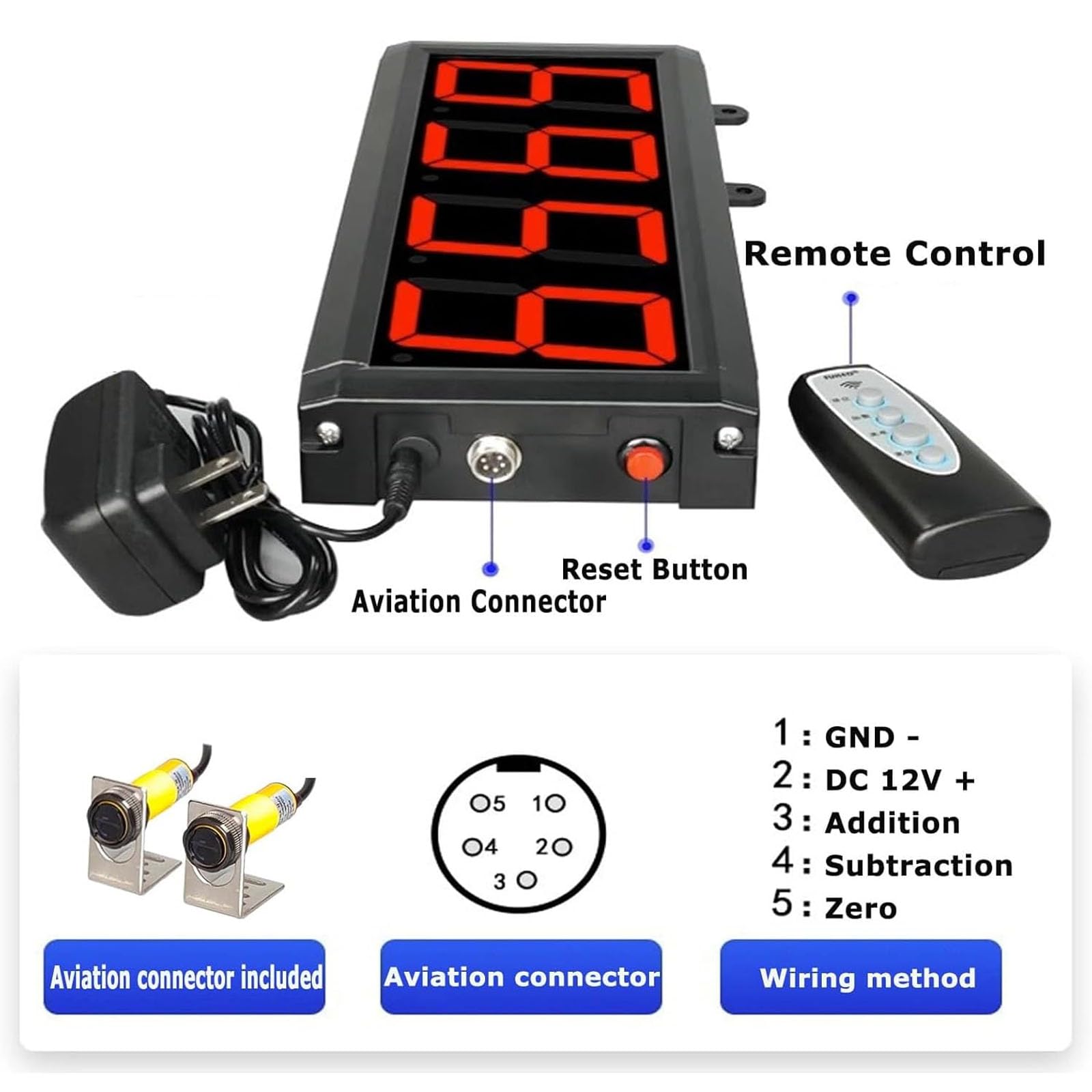 Digitaler Zähler, 3-Zoll-LED-Display mit Fernbedienung, Power-Off-Speicher, zählt bis zu 99999, Induktionsabstand 0-5M, für Produktionslinie, Förderbänder, Fabriken