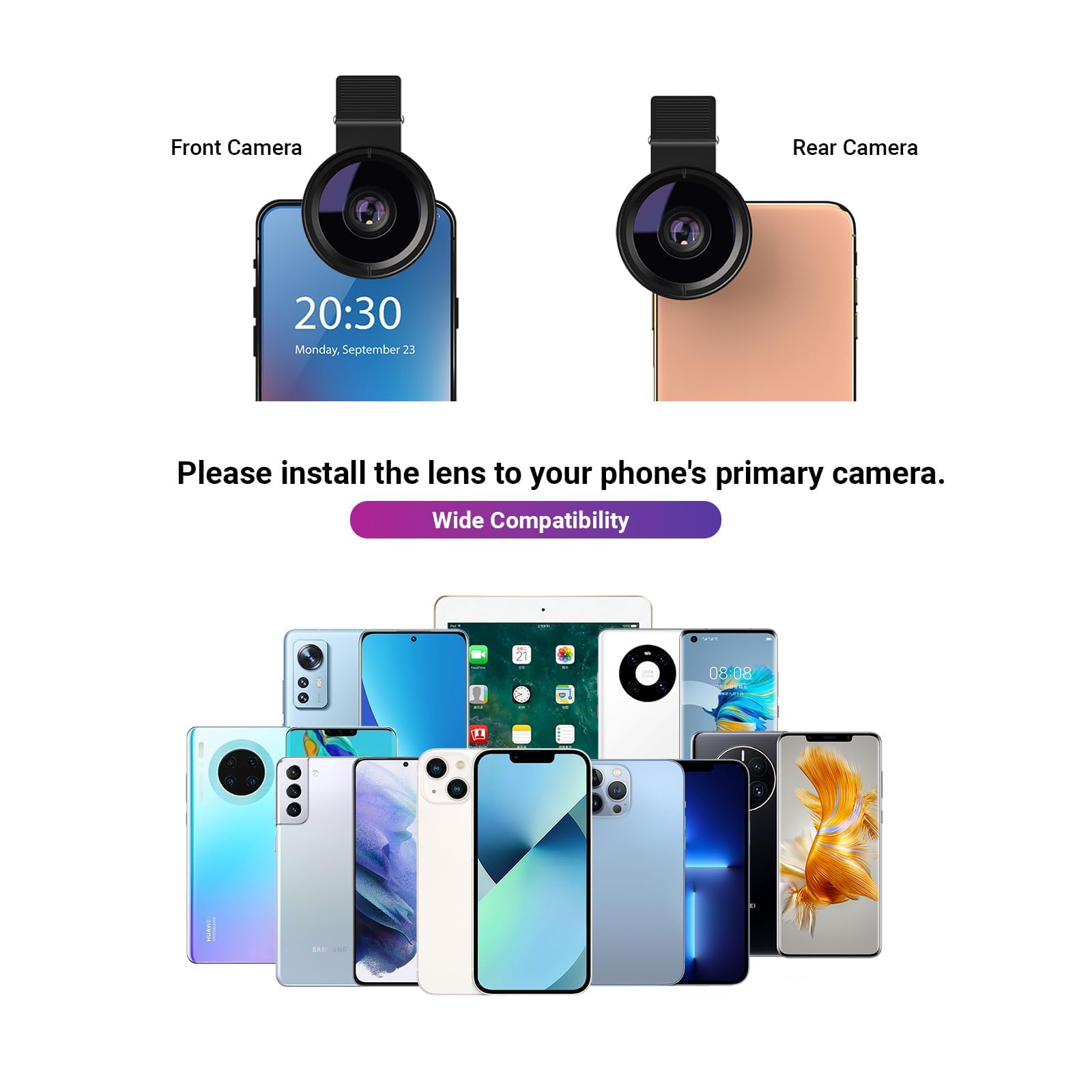 Obiettivo per smartphone universali, 2 in 1 Obiettivo per cellulare, Macro 12,5x, Grandangolare 0,45x, Obiettivi macro,per la maggior parte degli smartphone
