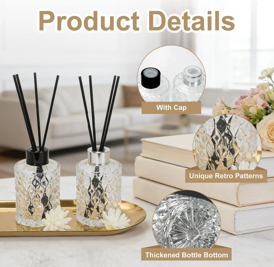 Set de 8 difusores de varillas vacíos de vidrio 150ml miniatura 3