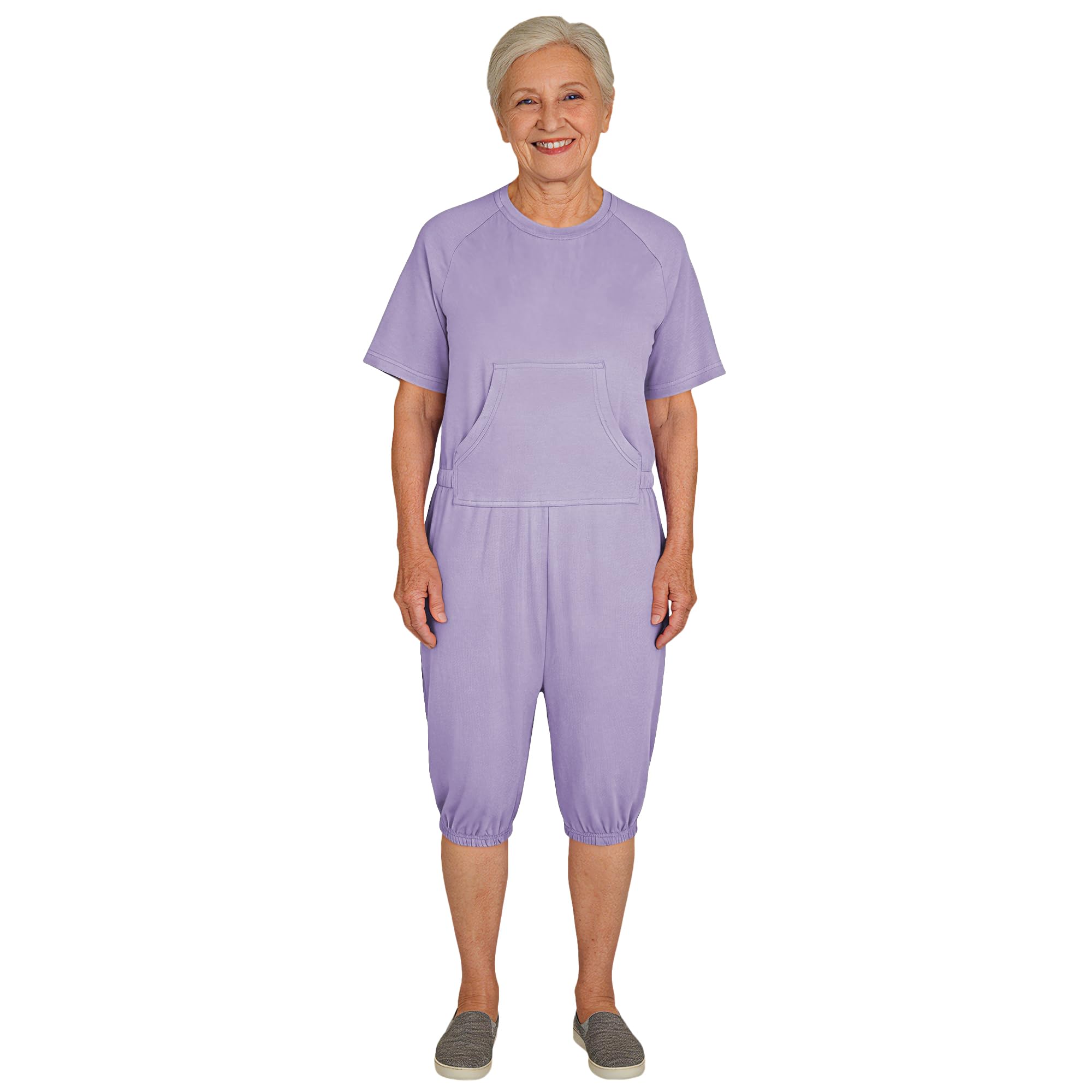 Adaptive Clothing for Women, Anti-Strip Back-Zip Cotton Romper, Elderly Care Onesie for Special Needs and Disabilities