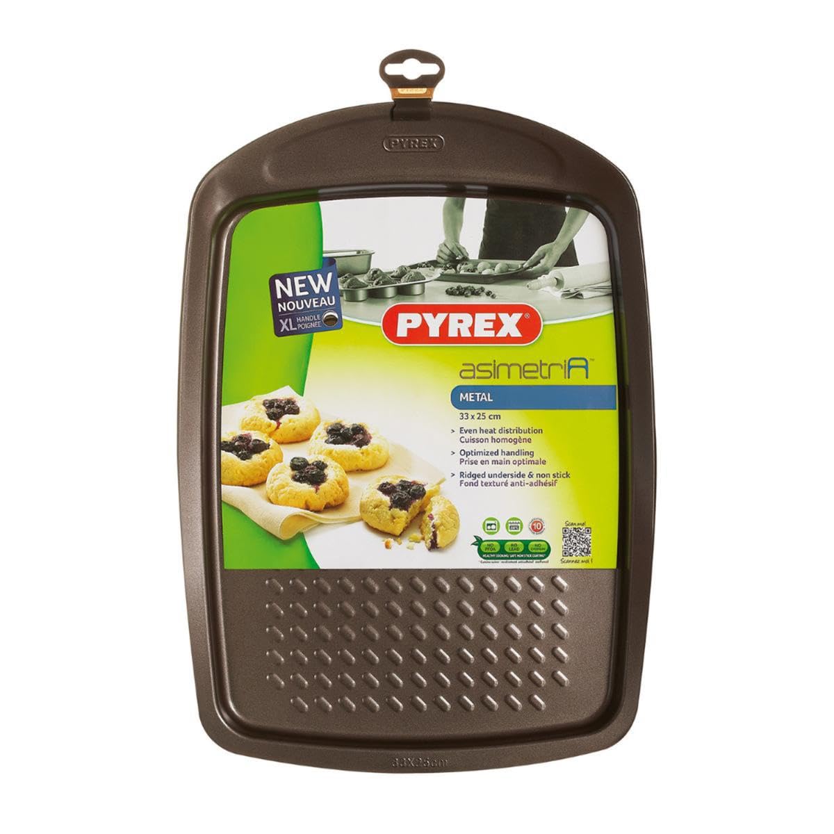 Pyrex Brown 33 X 25 Cm Large Metal Asimetria Easy-Grip Baking Tray,