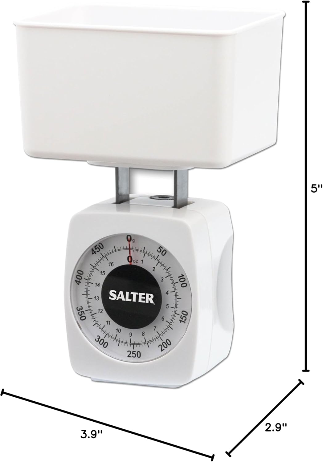 Salter Mechanical Diet Scale with dimensions labeled