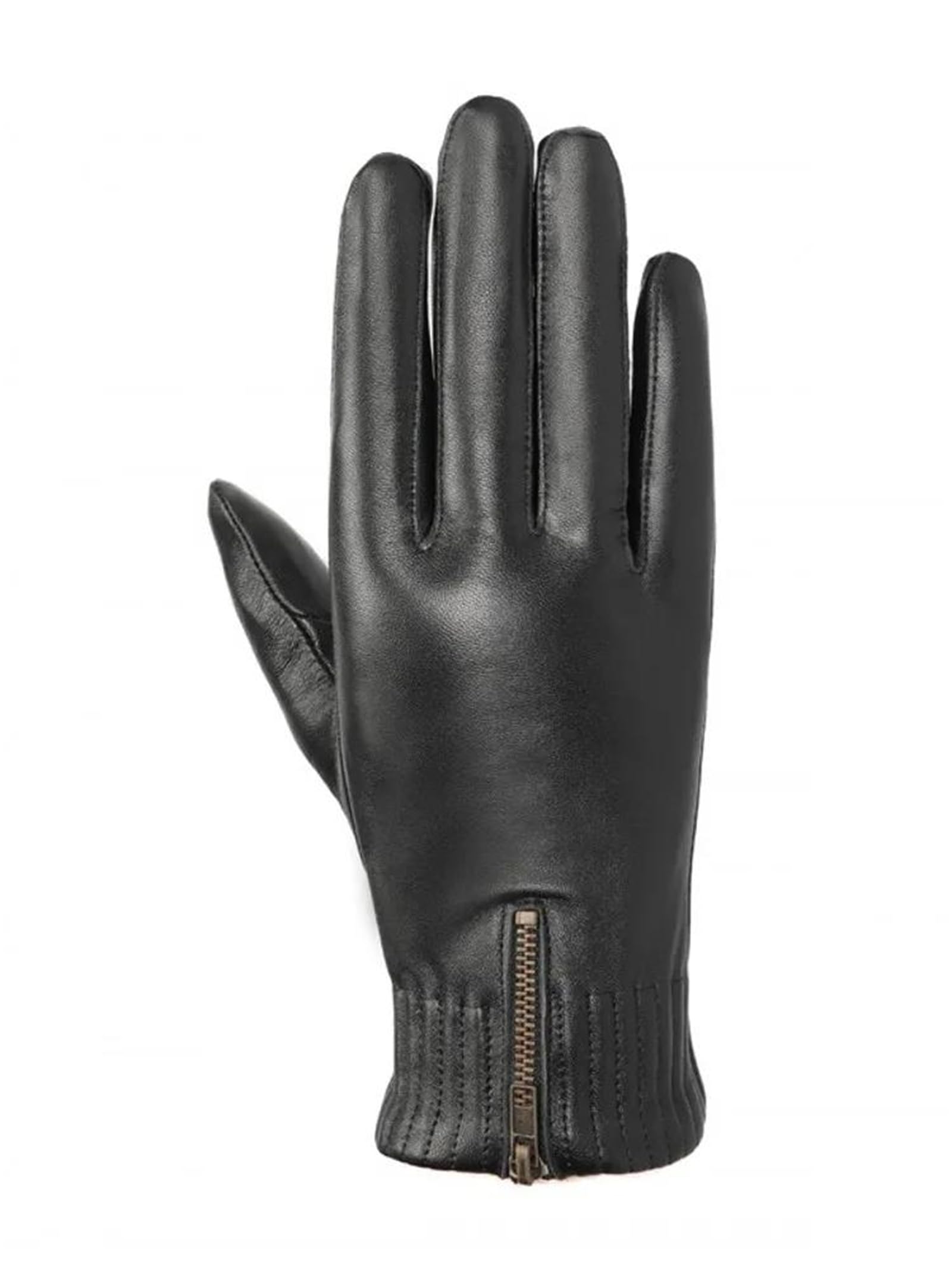 Guantes de piel de oveja auténtica para hombre, color negro, para pantalla táctil, forro polar, guantes de conducción cálidos para invierno