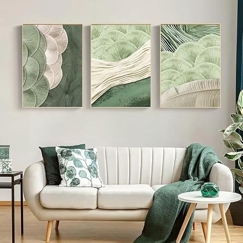 AEFOUU Green Ginkgo Leaf Poster Leaf Embroidery Texture Canvas Painting Nordic Wall Art Picture for Home Decoration Painting(60x80cm/24x32in/Frameless)
