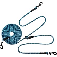 BTINESFUL 12FT 20FT 30FT 50FT Reflective Dog Tie Out for 2 Dogs, No Tangle 50ft by 1/3 Inch Nylon Rope Long Tether for Two Dogs, Dog Trolley Runner for Yard Outdoor Camping Blue
