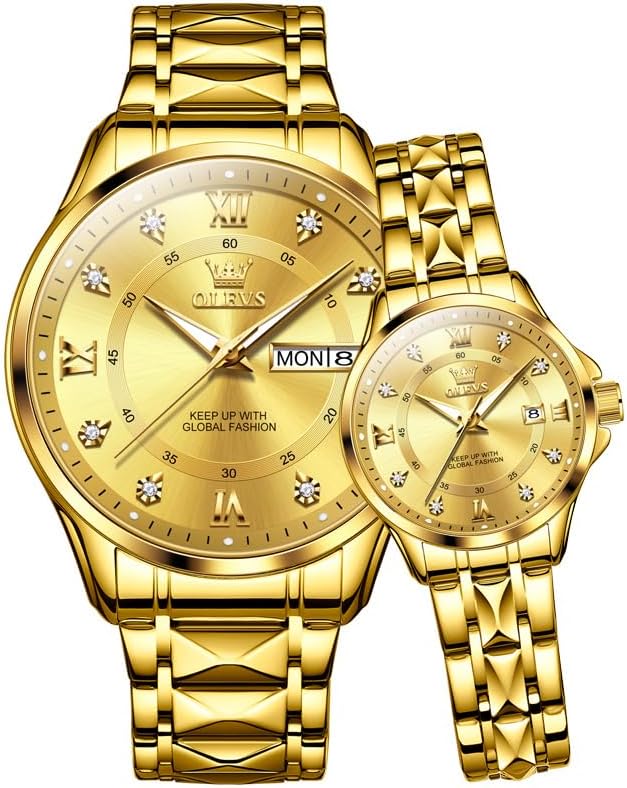 Couple Watch His and Her Set Watches Business Analog Quartz Men and Women Watches Stainless Steel Waterproof Luminous Date Wrist Watch