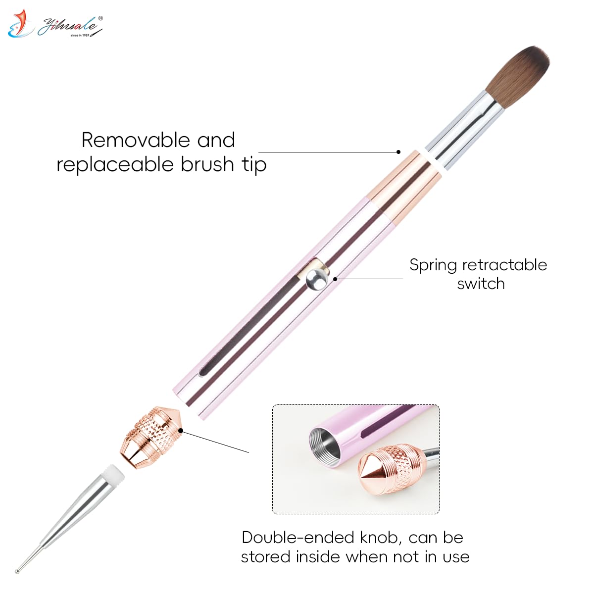 Bolt-Action Gel Nail Brushes,YIHUALE Kolinsky Acrylic Nail Brush for Acrylic Application Powder Nail Extension and 3D Carving,Nail Art Tools for DIY Home Salon (pink, 16#)