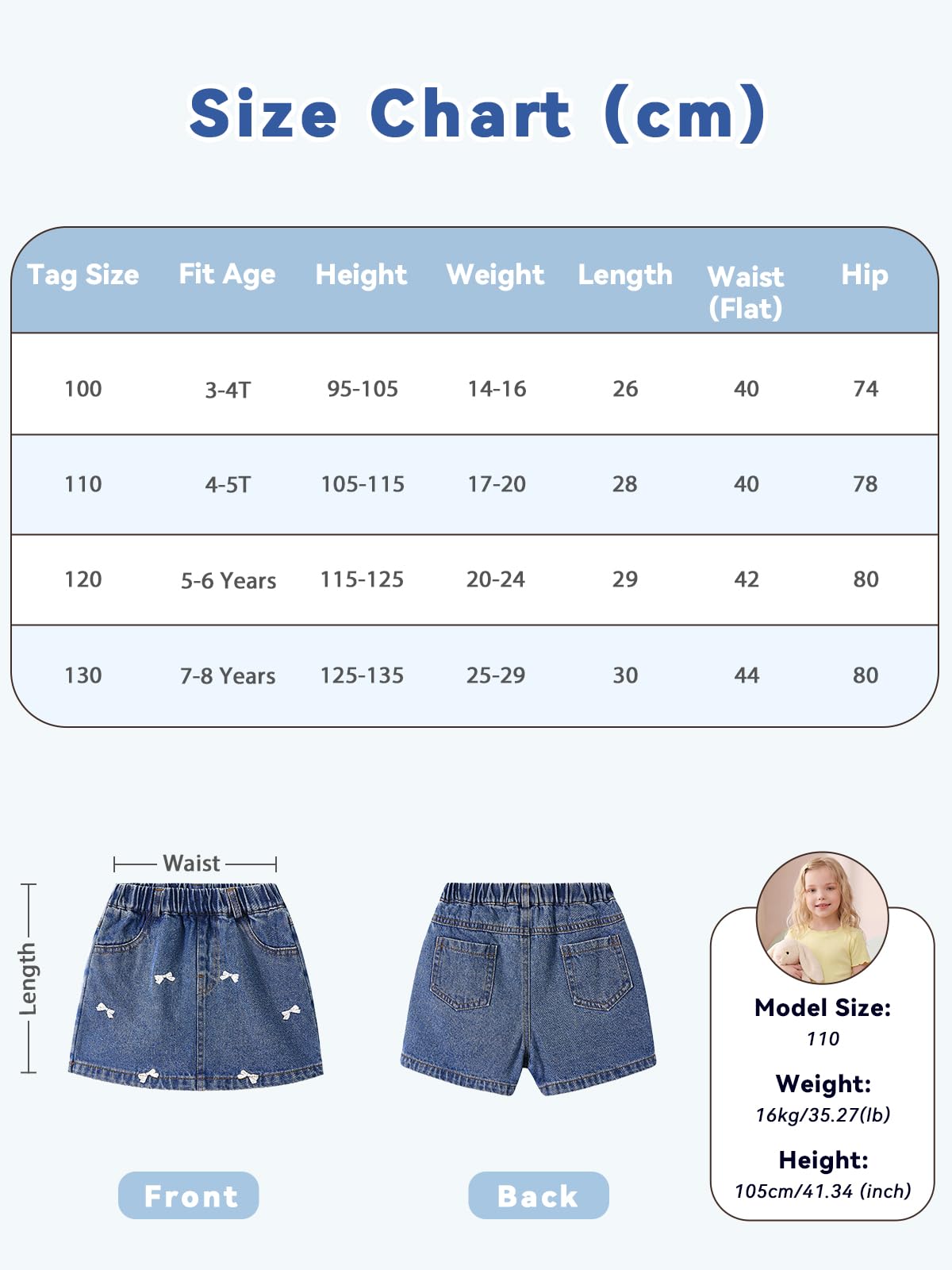 Miipat Gonna in Denim per Bambina, Gonna di Jeans con Pantaloncini a Pieghe a Vita Alta Modello ad A Elastico Casual Mini Gonne con Tasche per Bambine e Ragazze