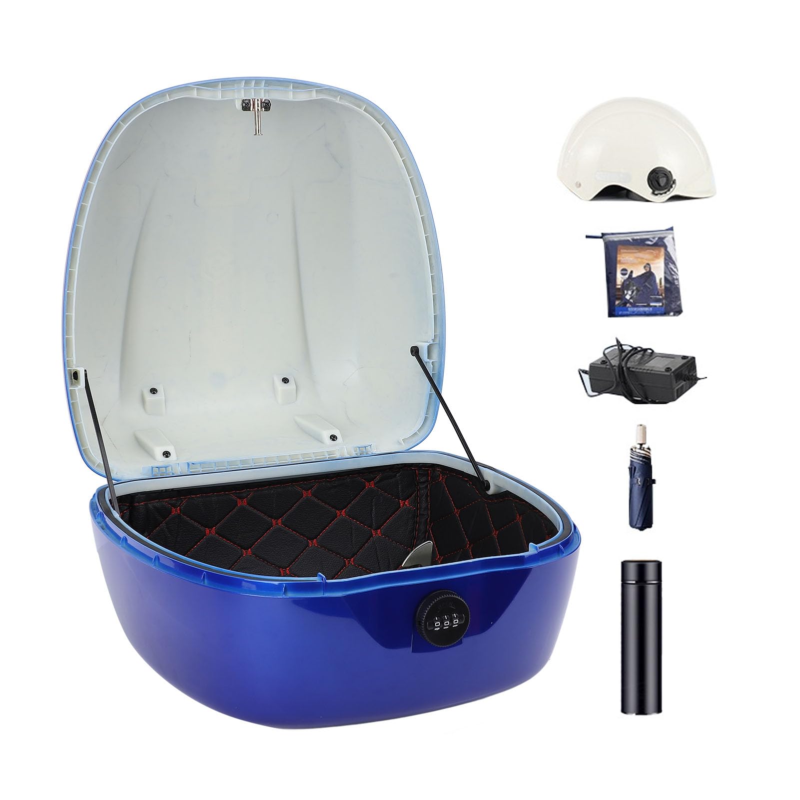 CHICIRIS Top Case de Moto, Coffre de Rangement 33 L ABS Verrouillable avec Doublure en PU Amovible et Lavable pour Motos, Scooters, Vélos électriques (Blue)