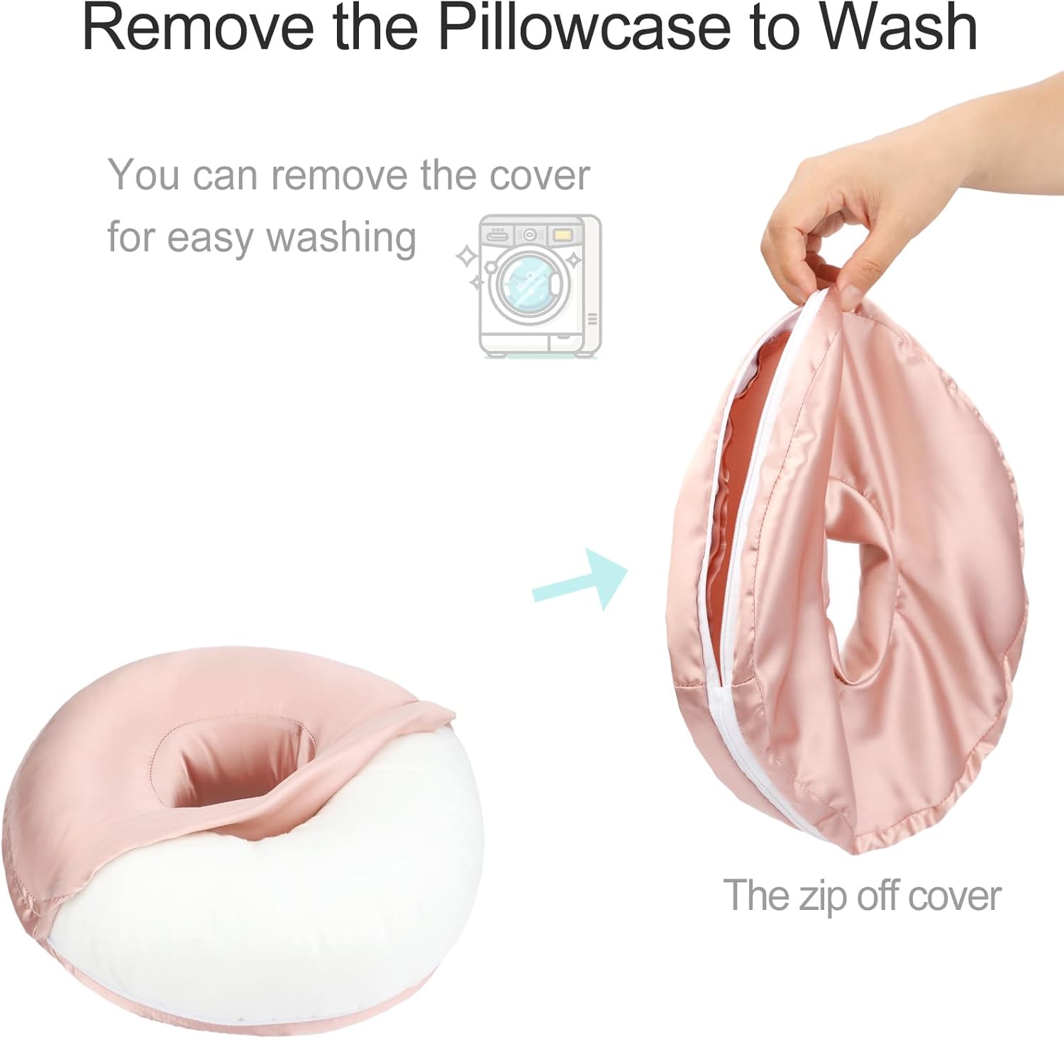 Washable Silky Satin Ear Piercing Pillow with Removable Pillowcase Smooth Cooling Donut Pillows Hole for Ear Pain Relief CNH Sleeping Pressure Sore Side Sleepers Ear Guard Protector, Coral