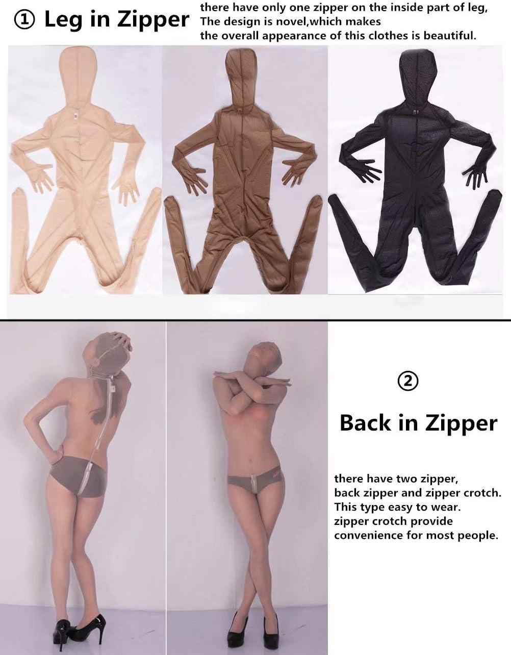 Women Men Sexy Mesh Full Bodystocking Gloves Hood See Through Bodysuit Catsuit Zentai Unitard