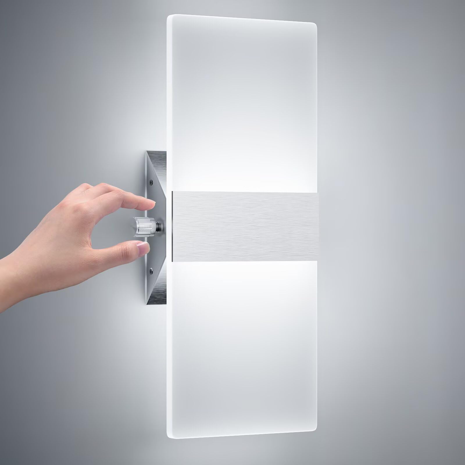 ChangM 12W LED Wandleuchte mit Schalter Dimmbar Innen Wandlampe LED Acryl Wandbeleuchtung Modern für Wohnzimmer Schlafzimmer Treppenhaus Flur Kaltes Weiß 6000K