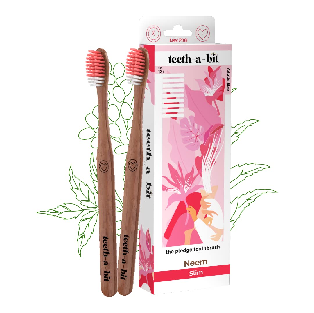 teeth-a-bit The Pledge Therapeutic Neem Toothbrush Adult Slim Handle Anti-Plaque Medium Bristles Pack of 2 (Love Pink) (B09SZB8DQK) Amazon Price History, Amazon Price Tracker