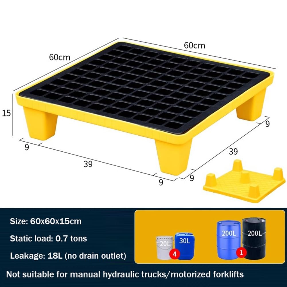 Plateau modulaire de confinement pour fûts – Plateforme de protection contre les déversements d'hydrocarbures de 43,2 cm, stockage industriel robuste pour matières dangereuses, 120 x 60 x 10 cm