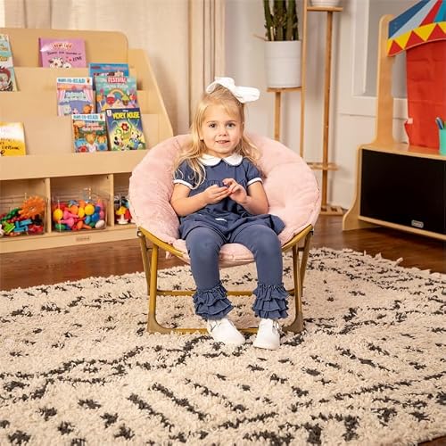 Flash Furniture Gwen Oversize Folding Saucer Chair - Blush Faux Fur Moon Chair - Soft Gold Metal Frame - 23" Portable Folding Chair - For Dorm And Bedroom #TOP3