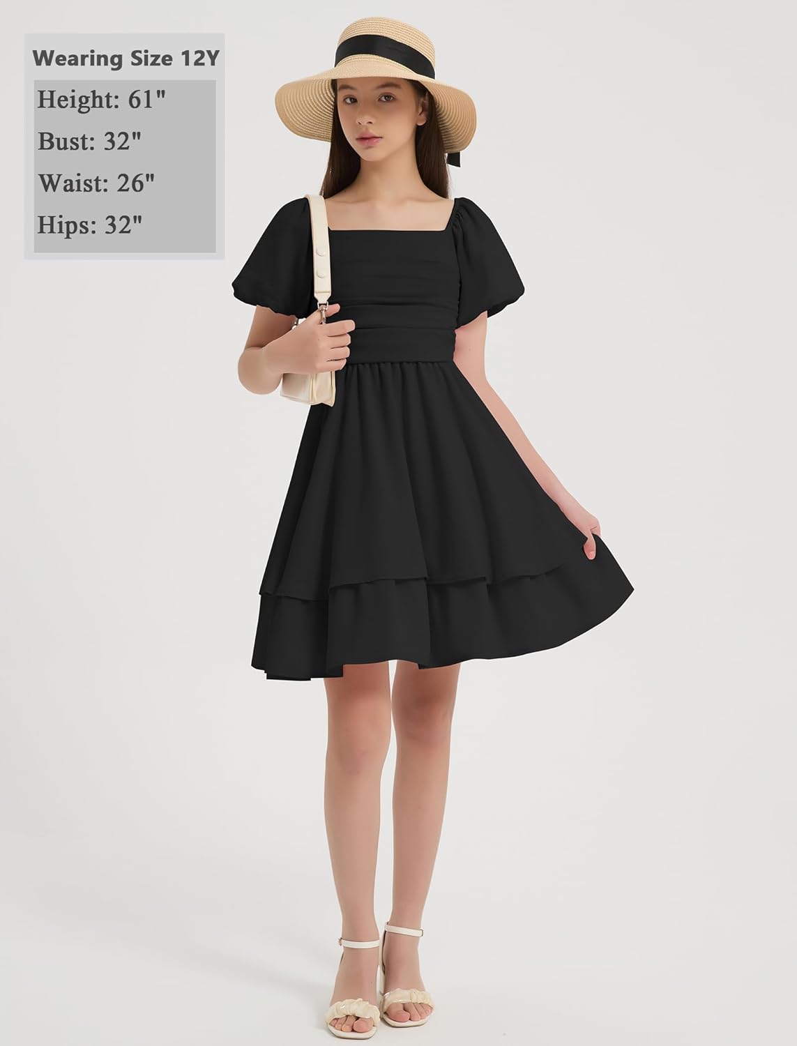 EXARUS Girls Summer Dress Mini/Midi Tween Puff Sleeve Sundress Beach Graduation Dance Smocked Tiered Flowy Cute Dresses