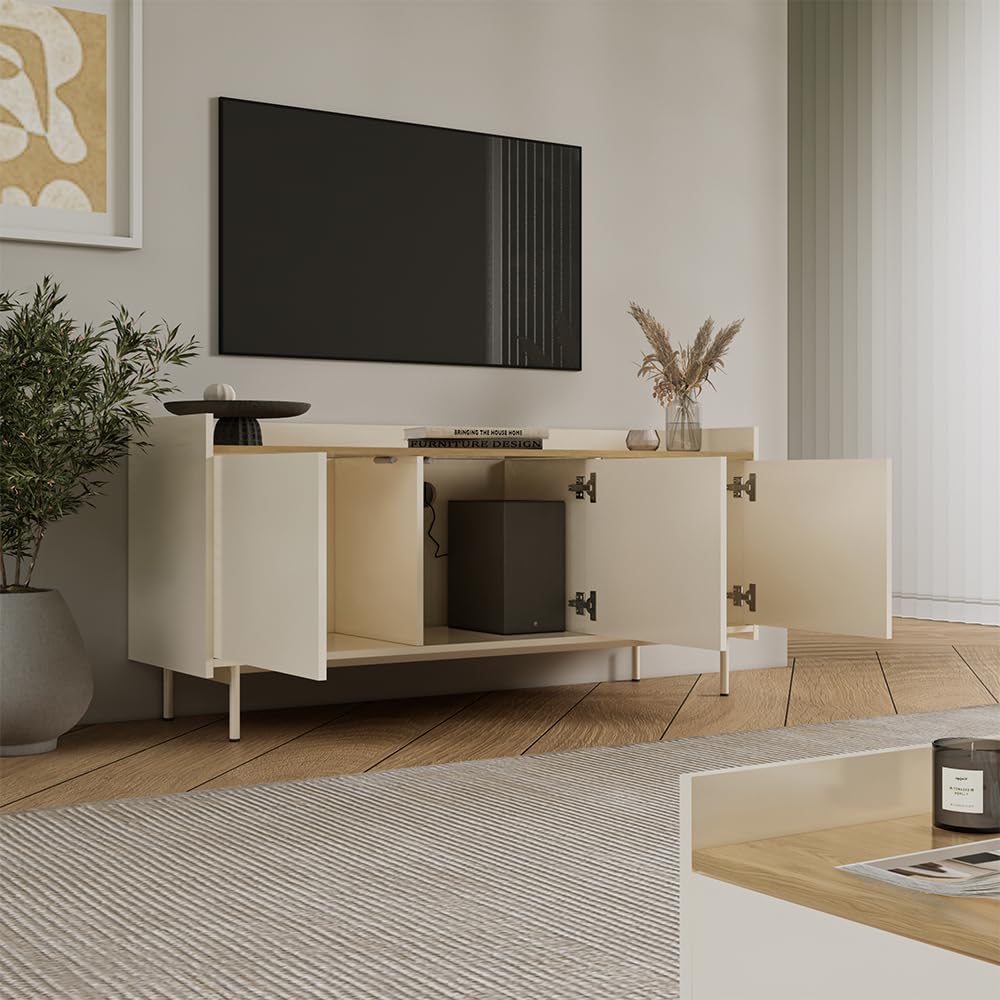 Vicco Mobile tv Velina, Crema, 140 x 63 cm con 3 porte, adatto come mobile TV con vano a giorno