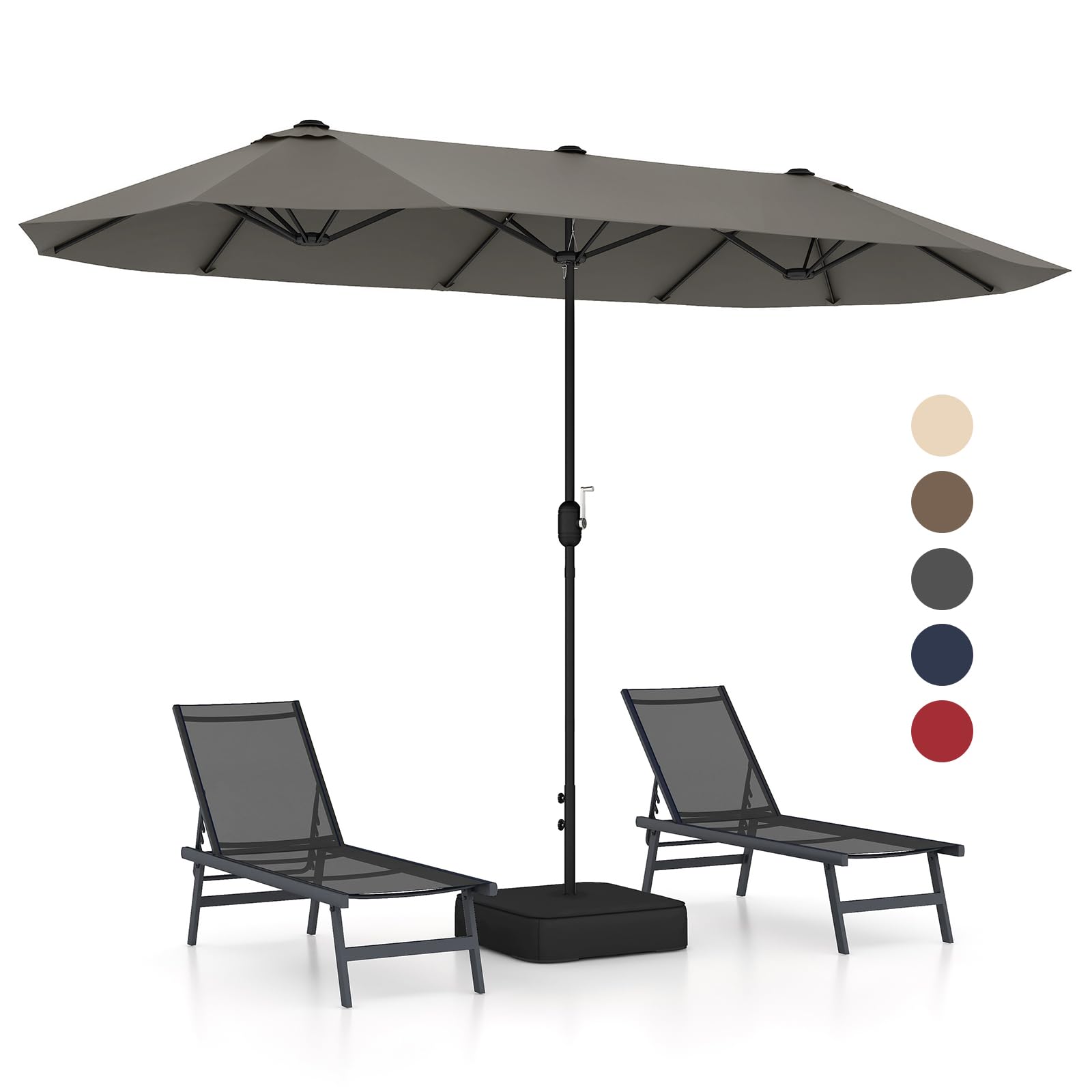 GOPLUS Sombrilla Jardin Grande 4x2m, Parasol Rectangular con Base, Manivela, Ventilación, Protección UV, Sombrilla Terraza Exterior para Patio Piscina (Gris, 4x2 m)