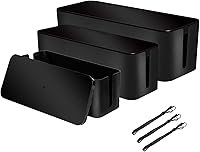Vista 1 de [Set of 3] 3 Cable Management Boxes + 3 Wire Ties, Large Cord Box Organizers to Hold and Hide Power Strip Charger Adapter Power Cord Charging