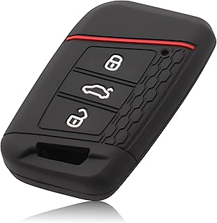 FOAMO Funda para llave de coche compatible con VW Passat B8, Seat, Skoda, funda de silicona para llave de coche, color negro y rojo